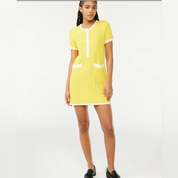 Yellow Short Sleeve Knit Sweater Dress - Picture 2 of 12
